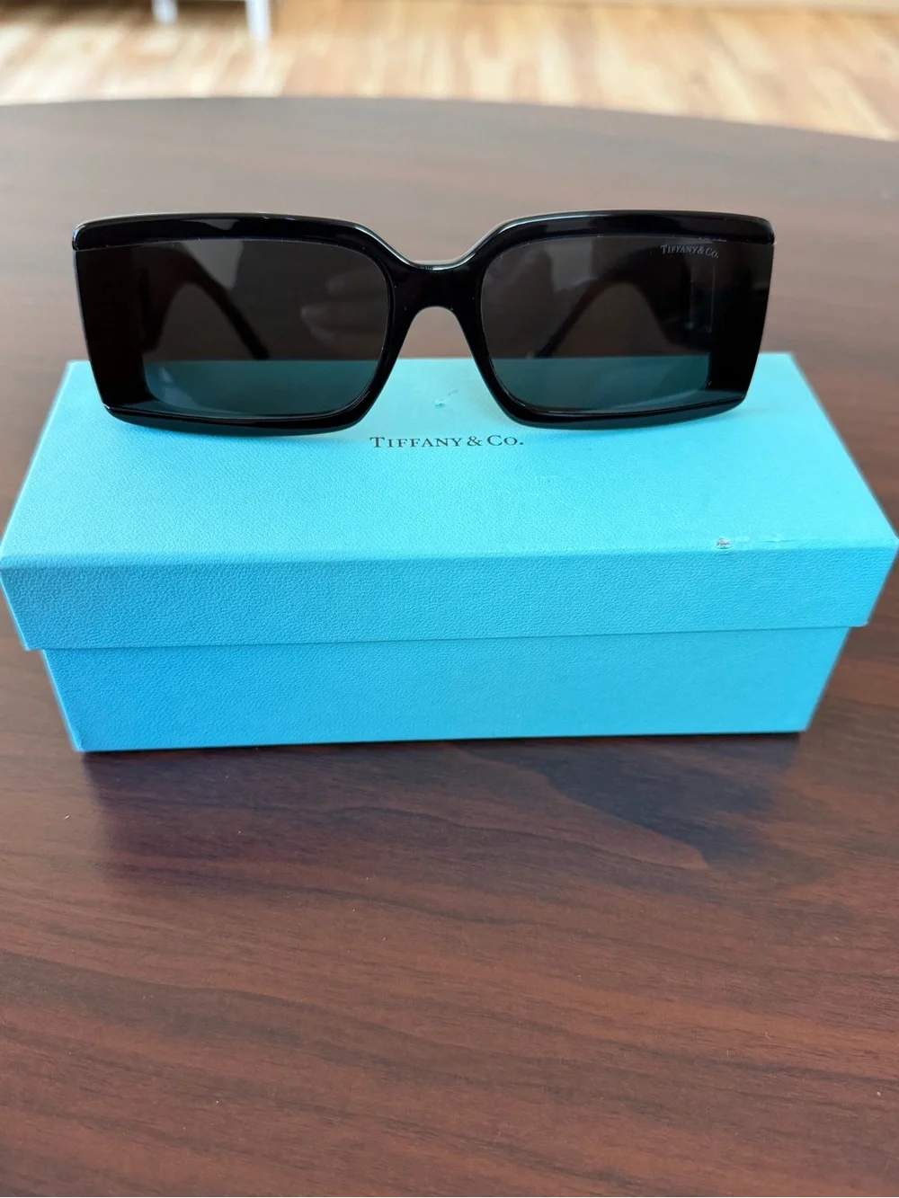 Tiffany & Co. Black Rectangular Sunglasses with Silver Hardware